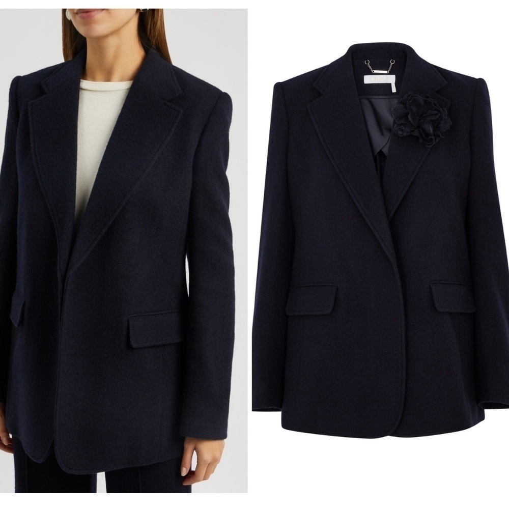 Chloe Spring 2024 Buttonless tailored blazer wool cashemere blend abyss blue